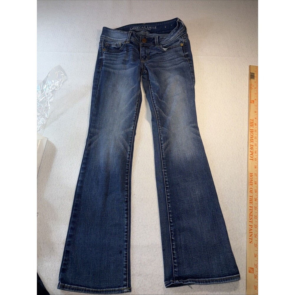 American Eagle Flare Jeans Women 2 Short Blue Medium Wash Stretch Denim Vintage